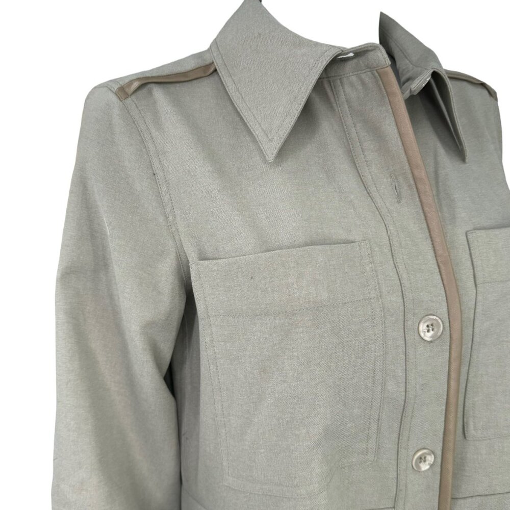 Tuckernuck NEW Sage Green Faux Leather Trim Collared Maxi Dress Size M - Picture 5 of 13